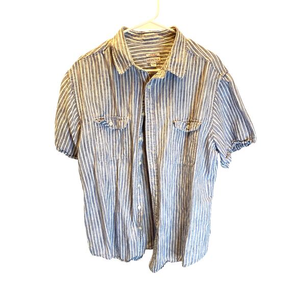 Linen Cotton Striped Blue White Nautical Merona Classic Fit Button Down XL - Picture 1 of 6